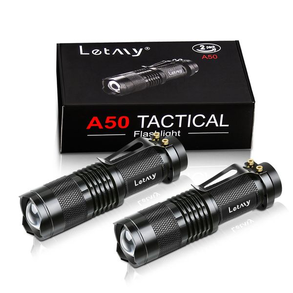 LETMY Tactical Flashlight, Super Bright LED Mini Flashlights with Belt Clip, Zoomable, 3 Modes, Waterproof - Best EDC Flashlight for Gift, Hiking, Camping, Hurricane & Power Outage (2 Pack)