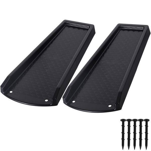 Rain Gutter Downspout Splash Block, Gutter Downspout Extensions for Water Drainage, 24" Gutter Splash Guards Downspout Extender, Fixable Down spout Drain Trays with PE Nails(2 Pack, Black)