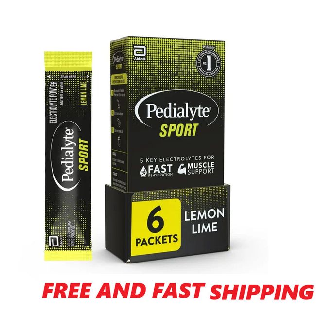 Pedialyte Sport, Lemon-Lime, Electrolyte Powder, 0.49-oz Packets (6 Count)