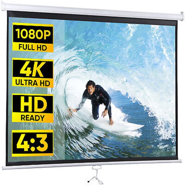 72 Inch Manual Pull Down Projector Screen 4:3 HD Retractable Widescreen Matte