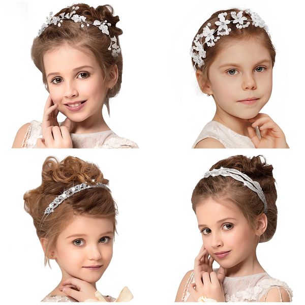 4 Pcs Flower Headpiece White Princess Wedding Headdress Bridal Pearls Rhinestone Hairband for Women Photography (Vibrant Style)