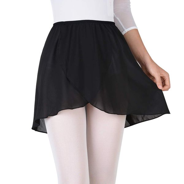 Bezioner Ballet Wrap Skirt,Black Chiffon Girls Ballet Skirt,Pull on Elastic Waist Dance Skirt for Women Black L