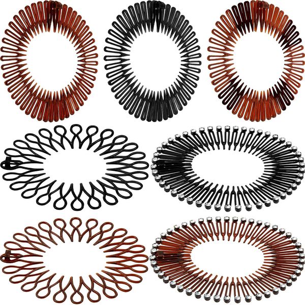 14 Pieces Full Circular Stretch Comb Headbands Flexible Plastic Circle Comb Full Circular Tooth Headband Plastic Hair Wrap Hairband Holder for Women Girls Hair Accessories, 7 Styles (Fresh Color)