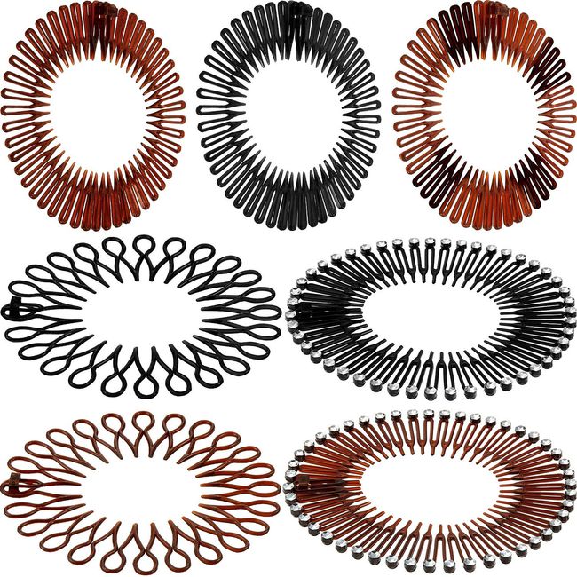 14 Pieces Full Circular Stretch Comb Headbands Flexible Plastic Circle Comb Full Circular Tooth Headband Plastic Hair Wrap Hairband Holder for Women Girls Hair Accessories, 7 Styles (Fresh Color)