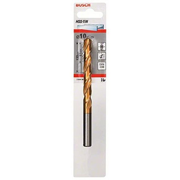 Bosch 2608596751 DIN338 Metal HSS-Tin Drill Bit, 10.0mm x 87mm x 133mm