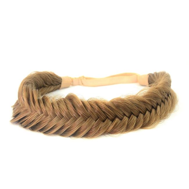 BOBIYA Wide Fishtail Headband for Women Synthetic Hair Elastic Stretch Caramel Brown Fishtail Headband (Caramel Brown)