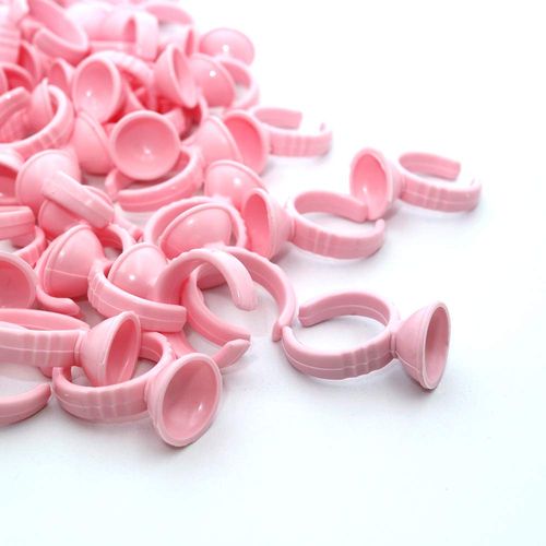 G2PLUS Pink Eyelash Glue Holder Ring - 100PCS Lash Extension Glue Rings - Small Disposable Plastic Glue Cups Rings for Eyelash Extension, Tattoo Application, Nails Extension