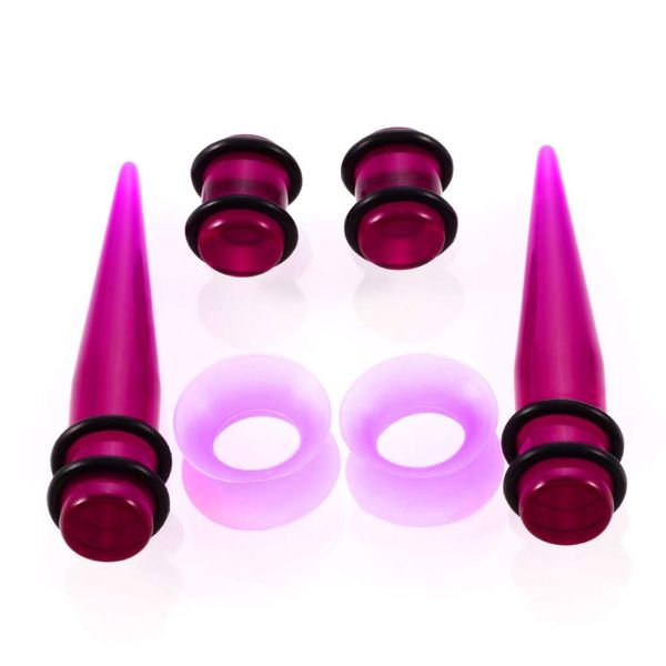 50Pcs Ear Stretchers Kit Body Piercing Jewelry, Taper Kit, 1.6mm - 12mm 18 Pcs Acrylic Tapers with Double O- Rings, 14Pcs Silicone Flared Tunnels, 18 Pcs Acrylic Plugs with Double O-Rings (Purple)