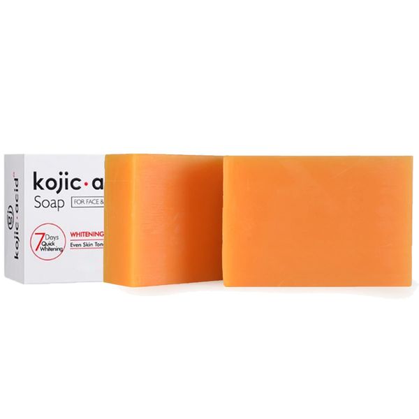 Kojic Acid Soap 65g x 2 - Dark Spot Remover Brightening Soap Bar for Face and Body - Improve Tone Reduce Dullness Dry - Hydrate Shrink Pore Restore Elasticity