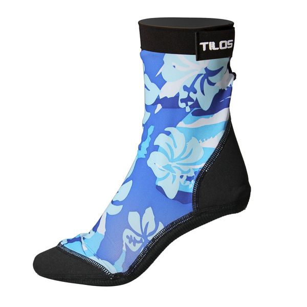 Tilos Sport Skin Socks for Adults and Kids, Protect Against Hot Sand & Sunburn for Water Sports & Beach Activities (XL, Blue Flower)