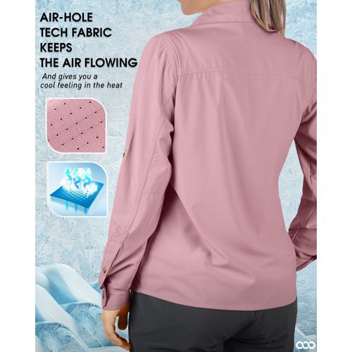 33,000ft Women's Shirt UPF 50+ UV Protection Outdoor Shirt Quick-Drying Casual Shirt Long Sleeve Functional Shirt Hiking Shirt for Fishing Safari Travel Golf, pink