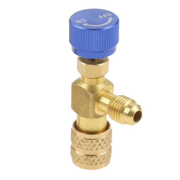 R22 Control Valve, Charge Valve, 1/4" SAE Flow Control Valve for Refrigerant Charging Hoses, R22 Flow Control Valve, A/C Safety Adapter for Refrigerant, Brass