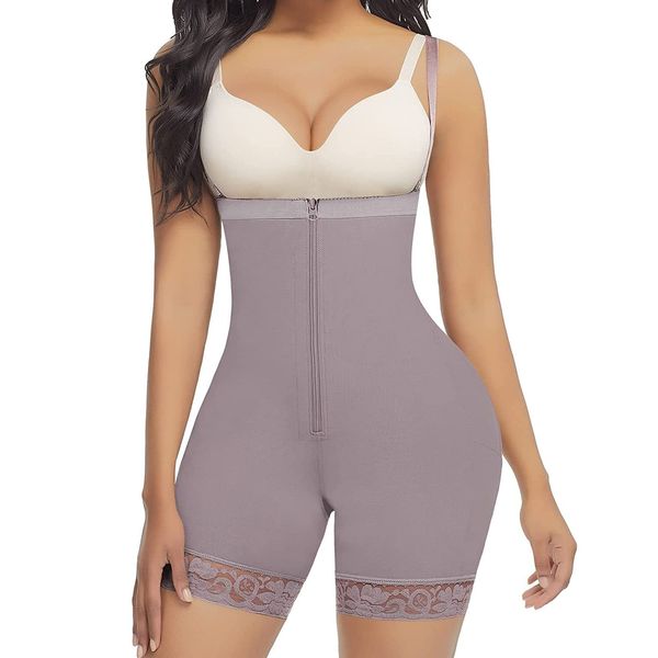 FeelinGirl Miederhose Stark Formend Hohe Taille Shaping Hose Bauchweg für Damen Shapewear mit Abnehmbare und Einstellbare Träger Hourglass Bodyshape Offener Schritt Braun S