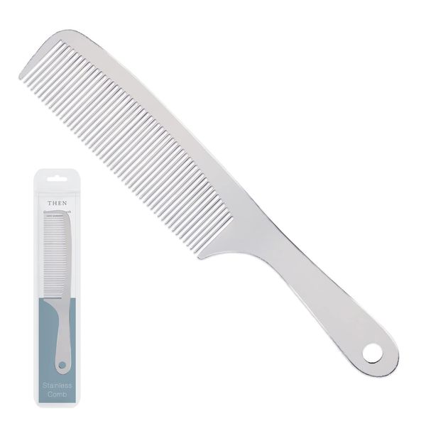 THEN Hair Comb, Smooth Treatment, Stainless Steel Hair Comb, Champagne Silver, Comb, Stainless Steel, No Static Electricity, No Breaking, Rust Resistant, For Men and Women, Daily Use, Hair Care, Hair Styling