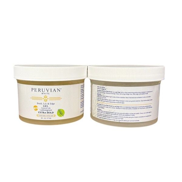 Peruvian White Braid, Loc & Edge Gel Hold Extra Hold Lemongrass 8 oz. Authentic