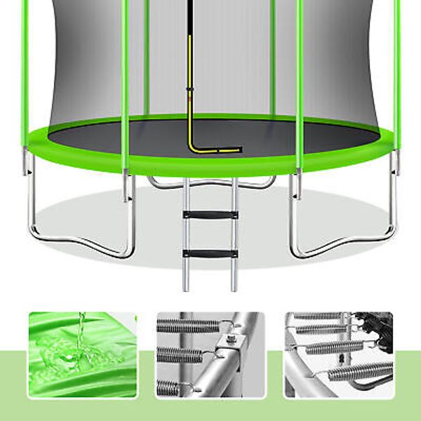 10FT For Kids Trampoline with Safety Net Basketball Hoop Ladder Outdoor Fun