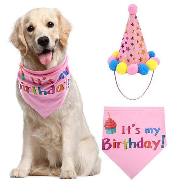 PUPTECK Dog Birthday Bandana Scarfs with Cute Doggie Birthday Party Hat