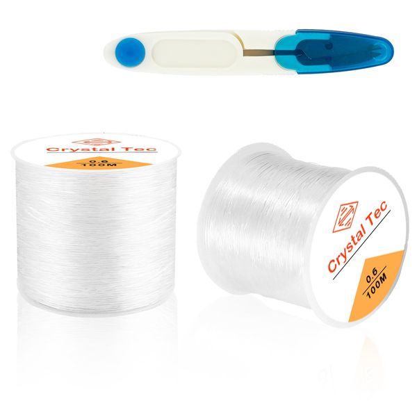 HXC 2 Rolls String for Bracelet Making 0.6mm 100 Metres Clear Elastic String with Cutter