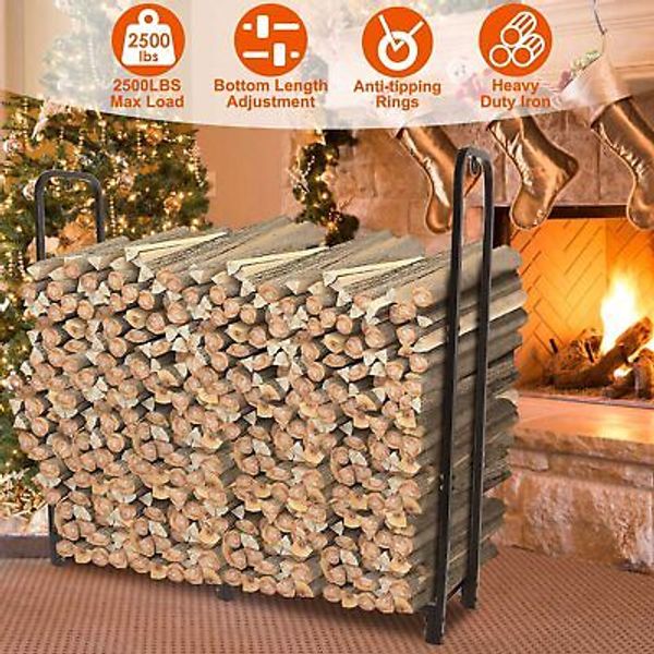 4FT Heavy Duty Outdoor Firewood Log Rack Bracket Fireplace Wood Storage Holder