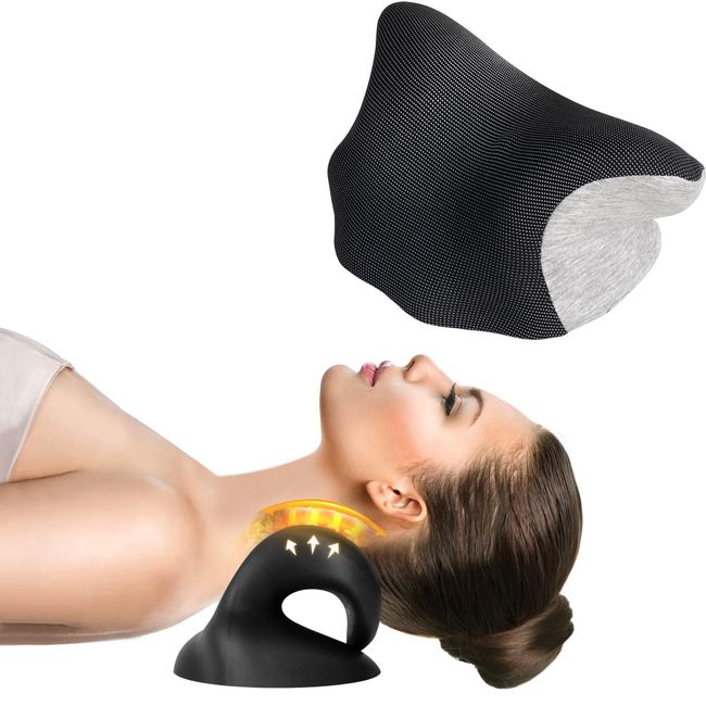 BOF Creations Neck Stretcher- Cervical Traction Device - Neck Pain Relief Device - Neck Hump Corrector for Shortened Suboccipital Muscle Stretching, with Removable Cover