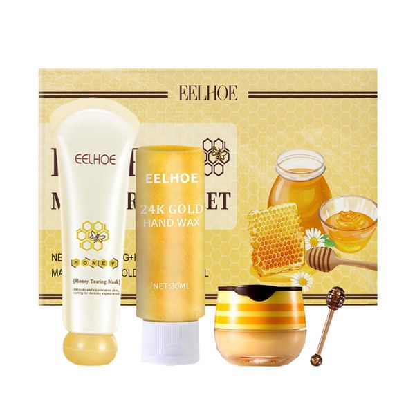 Honey Moisturizing Skin Care Kit - Christmas Gifts for Women - Skin Care for Teens 10-12 - Teen Girl Gifts - Honey Moisturizer Skincare Gift Set with Tearing Face Mask & Lip Mask & Hand Wax