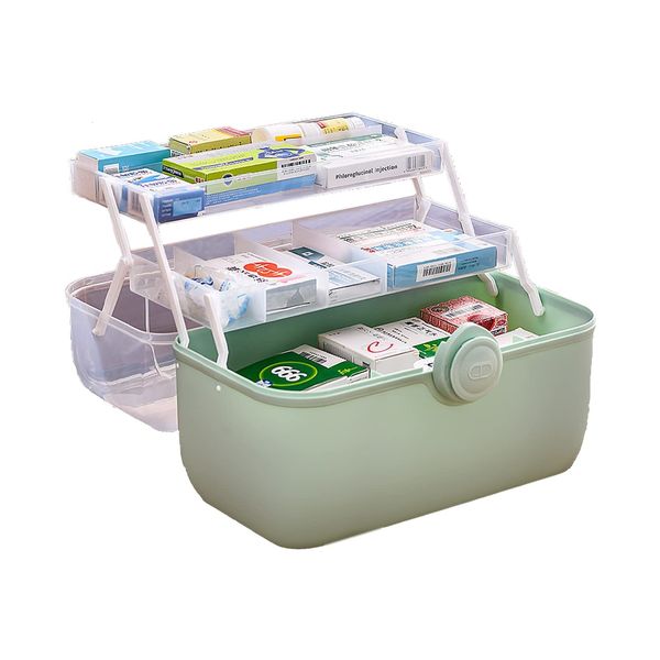 ANMOO Medicine Storage Box 3-Layers Medicine Box With Protable Handle Household Medicine Container (Green)