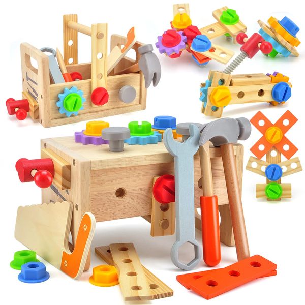 Wooden Tool Set for Boys - Montessori Toys for 2 3 4 5 Year Old,29Pcs Kids Tool Sets, Learning Educational Building Construction Sets,Toddler Boy Toys for 2 3 4 5 Year Old Boy