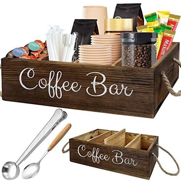 Coffee Station Organizer Wooden Coffee Bar Organizer With 3 Removable