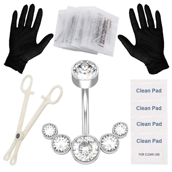 prgislew Belly Piercing Kit Navel Piercing Kit Professional Piercing Kit with 14G Belly Button Ring Piercing Needles and Piercing Clamps for Belly Navel Ring Studs Piercing Set