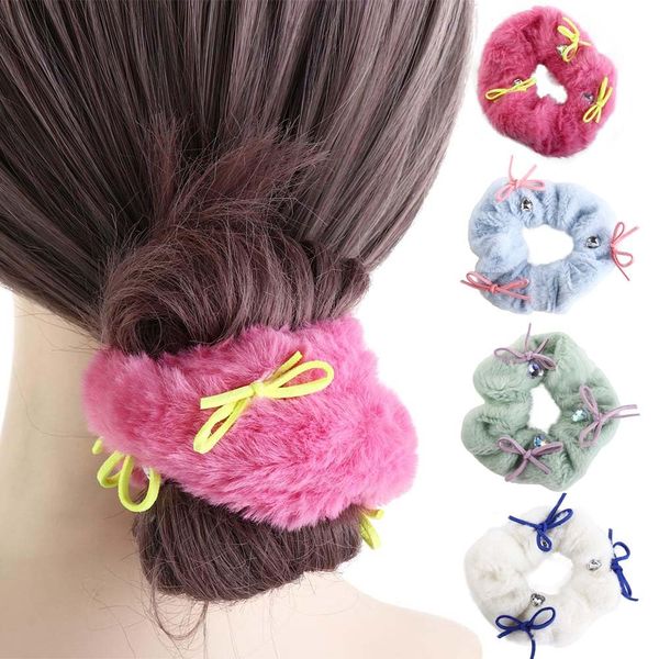 Vctitil 4pcs Sweet Hair Straps with High Elasticity and Fashion, Korean Style Plush Hair Straps, Japanese Style Rubber Bands, Butterfly Knots Hair Ropes Ponytail Braid Holders(Multicolor)