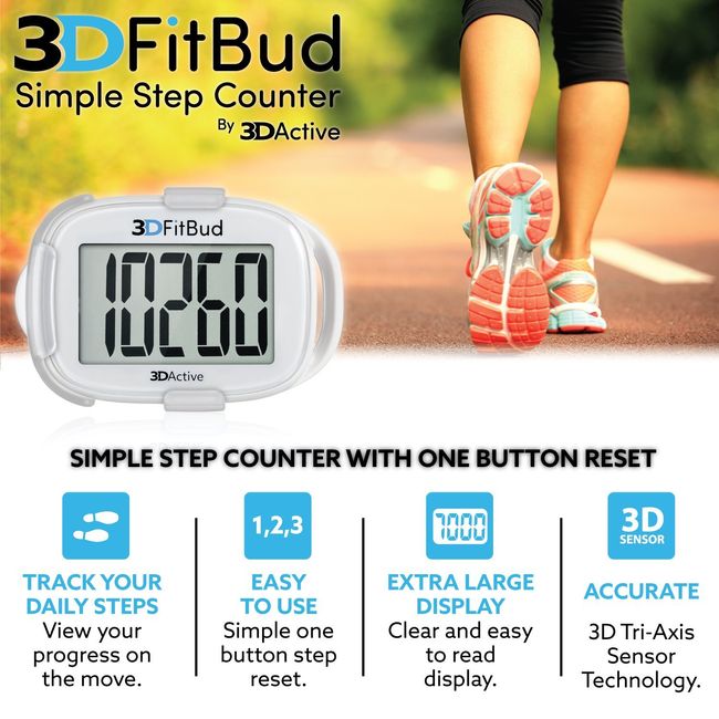 3DFitBud Simple Step Counter Walking 3D Pedometer with Clip and Lanyard  A420S