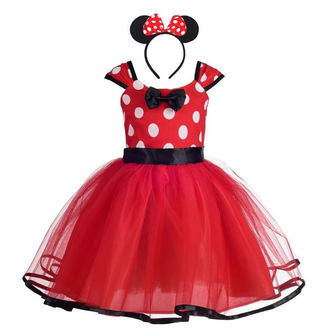 Dressy Daisy Toddler Girl Polka Dots Fancy Dress Up Costume Birthday Party Tulle Dresses with Headband Size 4T to 5T Red 203