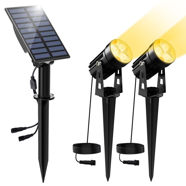 LINQELLY Solar Spotlights Solar Outdoor Lights 3000K Warm White Landscape Lights Solar Spot Lights Outdoor Spotlight IP65 Waterproof Decorative Lighting for Garden Yard Lawn Path