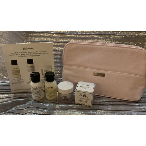 Philosophy- GO GO GLOW SET -Bag +Exfoliating Wash+ purity Face Wash + Face Cream