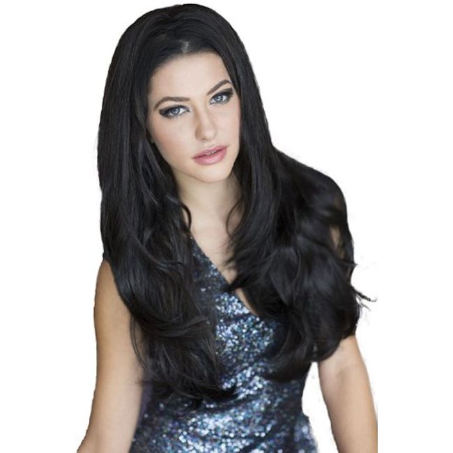 Annabelle's Wigs Black, Gently Layered 3/4 Or Half Wig Hairpiece Extension: Raven 250g