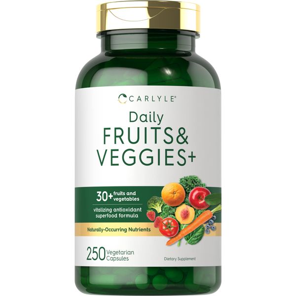 Carlyle Fruits and Veggies Supplement | 250 Capsules | Made with 32 Fruits and Vegetables | Vegetarian, Non-GMO, Gluten Free Superfood Formula