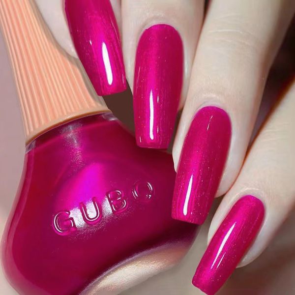 Pink Nail Polish, Quick Dry Neon Hot Pink Nail Varnish, Long Lasting Glitter Bright Pink Holographic Chrome Pearl Nail Polish, No Need UV LED Lamp Nail Art Manicure DIY Home Nail Salon for Women