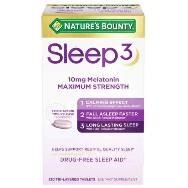 Nature's Bounty Sleep3 10mg Melatonin 120 Tablets Triple Action Time Release