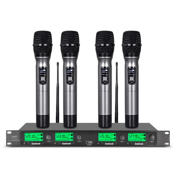 Pro Audio UHF Wireless Microphone System 4 Channel 4 Handheld Metal Dynamic Mic