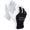 Goatskin Leather Work Gloves, Size 9, Black/White, CE CAT II Certified