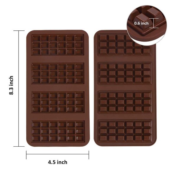 Webake Mini Chocolate Bar Moulds Silicone 2 Pcs Break-Apart Small Candy Molds for 1 Ounce 30g Chocolate Chunk Protein Energy Bar, Easy Release Candy Molds