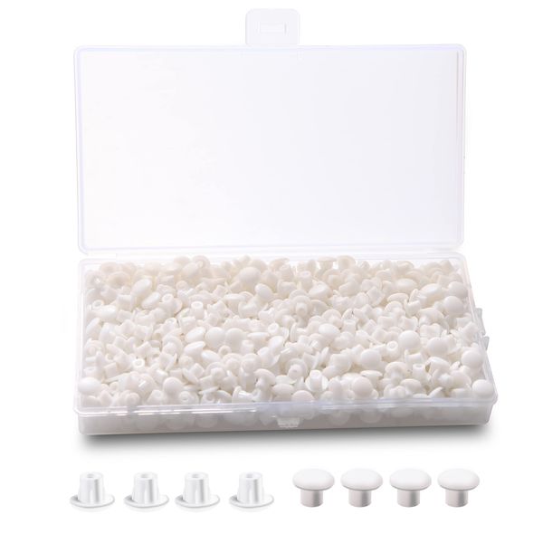 Drill Hole Cover Caps Plastic Hole Plugs M5 600pcs for Blanking Furniture Kitchen Cabinet Shelf Button Bracket Cupboard Bookcase Closet，Suit for 5mm Holes White