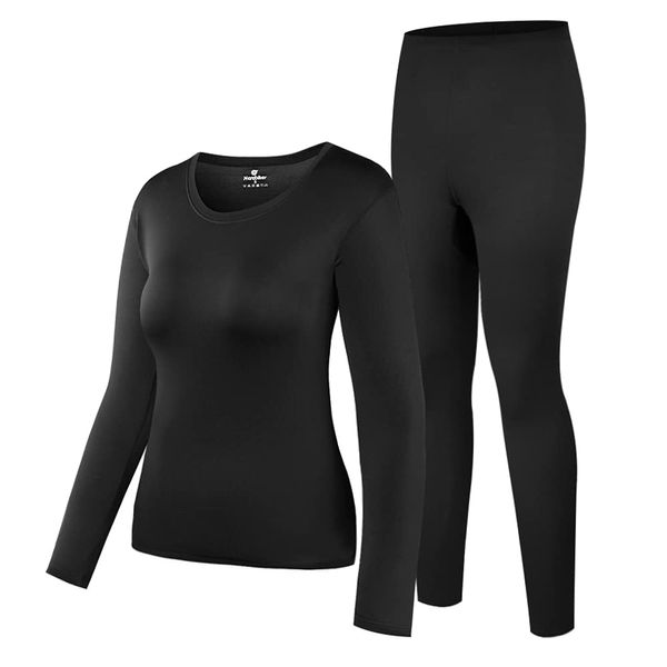 HEROBIKER Women's Thermal Underwear Set, Ultra Soft Thermal Shirt Long Johns with Fleece lined - Winter Base Layer Sets（L, Black