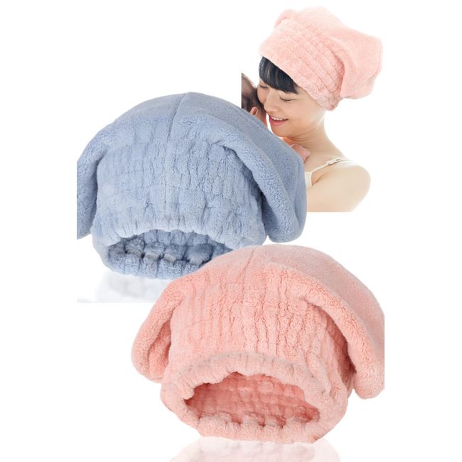 RALQ Towel Cap, Pack of 2, Adults, Smart Mom's Time-Saving Technique, Super Absorbent, Extra Thick, Fluffy, Hair Drying Cap, Swimming, Girls, Boys, Microfiber, Hair, Quick Drying (Pink + Light Blue)