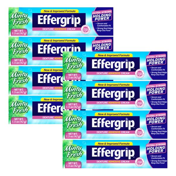 Effergrip Denture Adhesive Cream, Extra Strong Holding Power, 1.5 oz. (Pack of 8)