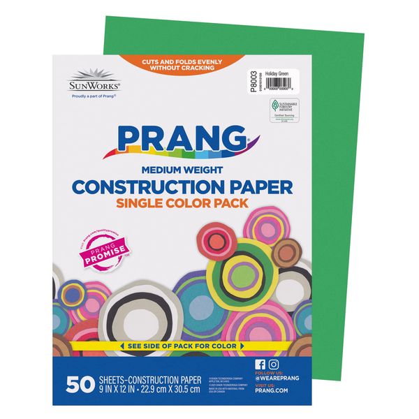 Prang (Formerly SunWorks) Construction Paper, Holiday Green, 9" x 12", 50 Sheets