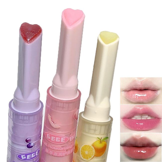 3 Colors Tinted Lip Balms, Fruity Tinted Lip Gloss Heart Shape Lip Stain, Mirror Hydrating Heart Jelly Lipstick, Moisturizing Lip Glaze Tinted Melting Balm Vivid Color Glossy Lip Plumping Gloss