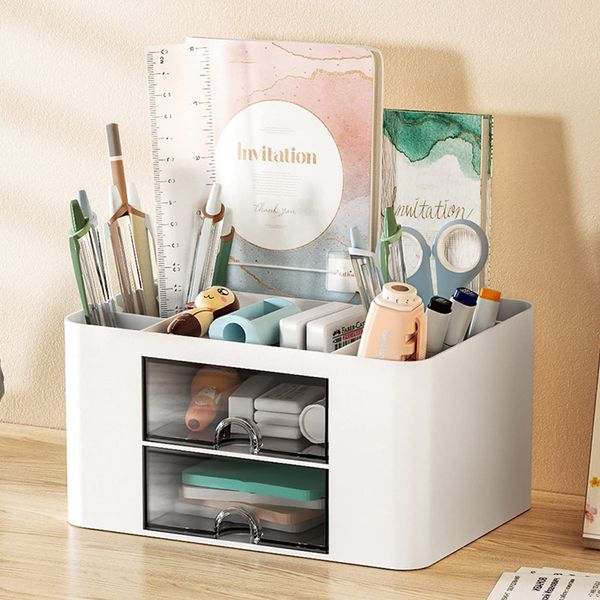 Tumosando Desk Organizer, Desktop Storage, No Assembly Required, Pen Holder with Drawer, Remote Control Rack, Multi-functional, Small Items, Stationery, Storage, Width 7.7 x Depth 5.5 x Height 3.9 inches (195 x 140 x 100 mm), Desk Organization, Pen Holder