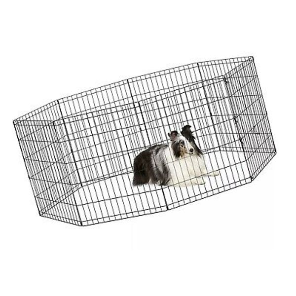 New World Dog Exercise Pen & Playpen, 24" W x 30" H, No Door, Black