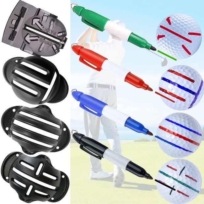 UYTON Golf Ball Line Markers Set of 8 Ball Markers Easy Drawing Drawing Golf Ball Marker Golf Ball Marker Line Linear Pad Position Template Ball Alignment Clip Tool Including 4 Ball Markers, 4 Ball